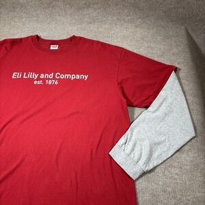 Vintage Eli Lilly Long Sleeve T Shirt Mens XXL Red Grey Double Layered Anvil